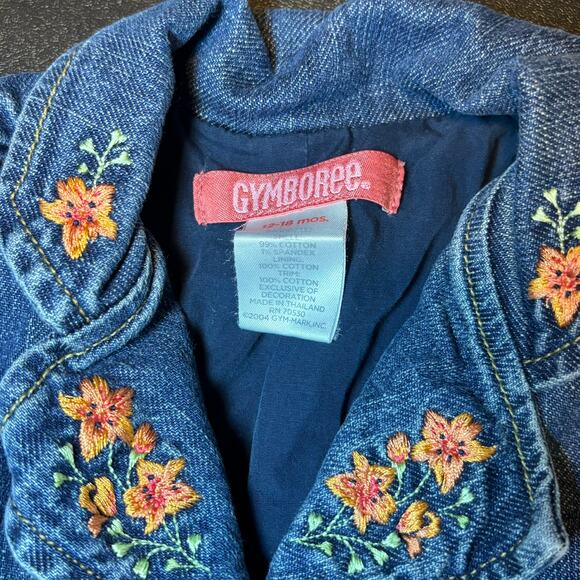 Vintage Gymboree 12–18M Embroidered Denim Jacket Floral Collar Bow Belt - Picture 2 of 3